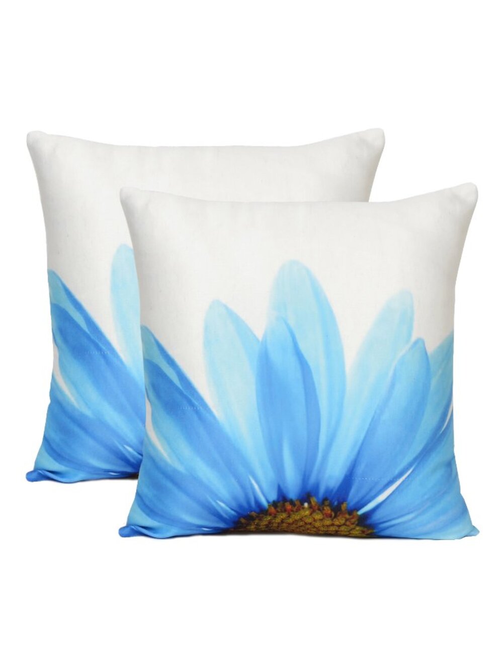 Oussum Cotton Home Decorative Floral Digital Print Blue Cushion Cover Square